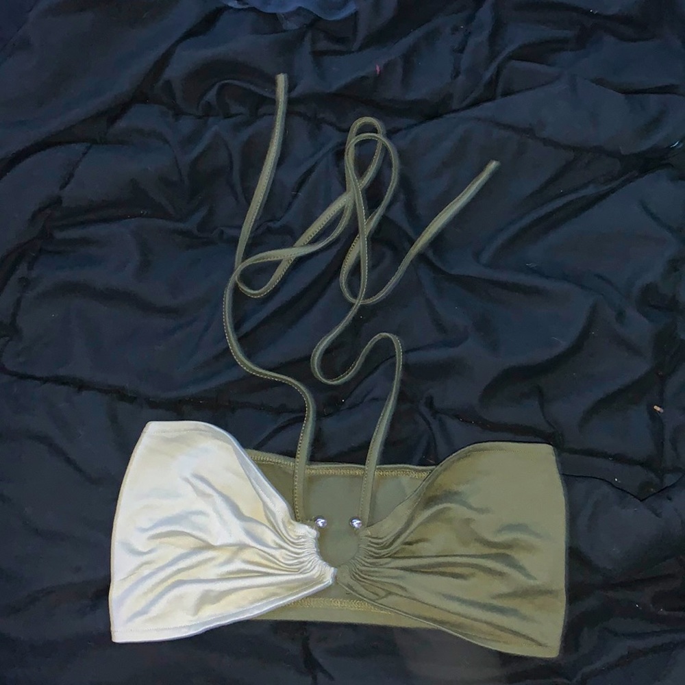 Green tube top with halter tie.
